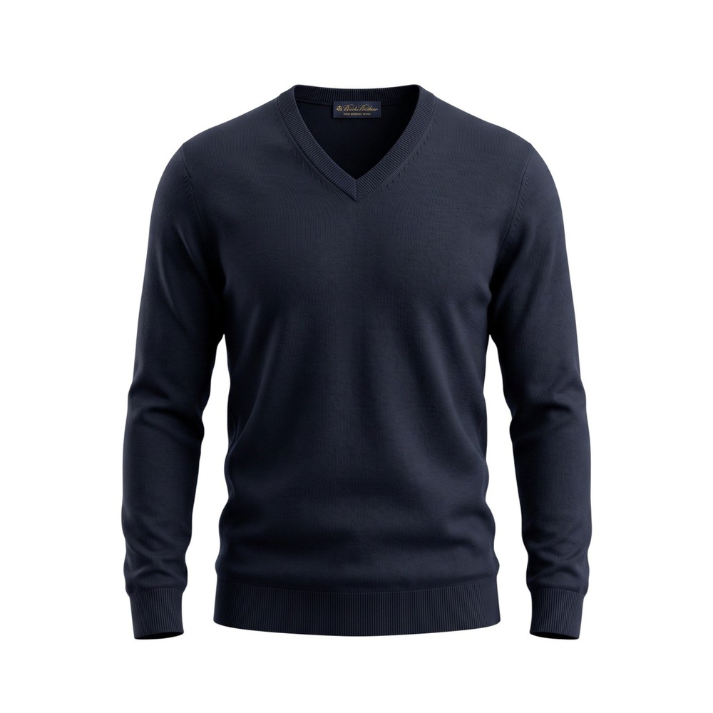 Brooks Brothers Brookstech Merino Wool V-Neck Sweater Navy Blue Mens XL Pullover